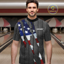Load image into Gallery viewer, American Flag metal pattern Skull Bowling Shirts For Men Custom patriotic Bowling Team Jerseys NQS11734