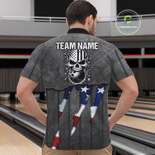 Load image into Gallery viewer, American Flag metal pattern Skull Bowling Shirts For Men Custom patriotic Bowling Team Jerseys NQS11734