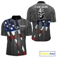 Load image into Gallery viewer, American Flag metal pattern Skull Bowling Shirts For Men Custom patriotic Bowling Team Jerseys NQS11734