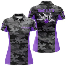 Load image into Gallery viewer, Women bowling Polo, Quarter Zip shirts Custom gray camo Bowling Team League Jerseys | Purple NQS7606