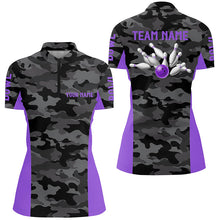 Load image into Gallery viewer, Women bowling Polo, Quarter Zip shirts Custom gray camo Bowling Team League Jerseys | Purple NQS7606