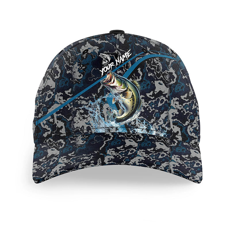 Custom Bass Fishing Camo Baseball Angler Hat Cap, Personalized Bass Fishing Team Hat with Names NQS9951