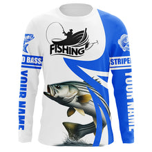 Load image into Gallery viewer, Striped Bass fishing Custom sun protection long sleeve fishing shirts, Striper fishing jerseys | Blue NQS5706