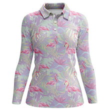 Load image into Gallery viewer, Pink flamingo tropical floral pattern Womens golf polo shirts, floral golf shirt womens NQS5712