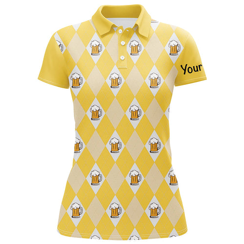 Yellow argyle plaid beer pattern Women golf polo shirts custom golf shirts for women, ladies golf top NQS7812