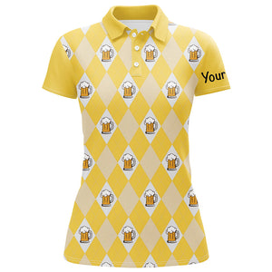 Yellow argyle plaid beer pattern Women golf polo shirts custom golf shirts for women, ladies golf top NQS7812