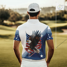 Load image into Gallery viewer, Red, White and Blue American Flag Eagle Custom Men golf polo shirt, patriotic golf outfit for men NQS10104