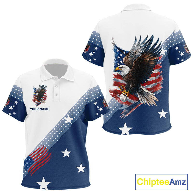 Red, White and Blue American Flag Eagle Custom Kid golf polo shirt, patriotic golf outfit for Kid NQS10104