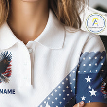 Load image into Gallery viewer, Red, White and Blue American Flag Eagle Custom Women golf polo shirt, patriotic ladies golf outfit NQS10104
