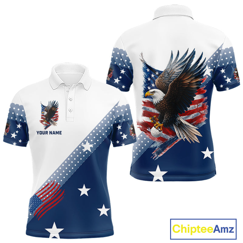Red, White and Blue American Flag Eagle Custom Men golf polo shirt, patriotic golf outfit for men NQS10104