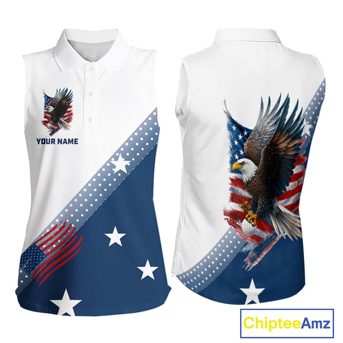 Red, White and Blue American Flag Eagle Custom Women Sleeveless polos, patriotic ladies golf outfit NQS10104