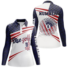 Load image into Gallery viewer, American flag Women disc golf polo shirt custom best disc golf shirts 4th of july shirts for ladies NQS5929