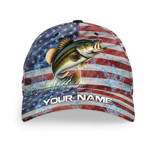 American flag patriot Largemouth Bass Fishing Baseball Angler Hat Cap, Personalized Bass Fishing Gifts NQS5933