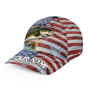 American flag patriot Largemouth Bass Fishing Baseball Angler Hat Cap, Personalized Bass Fishing Gifts NQS5933