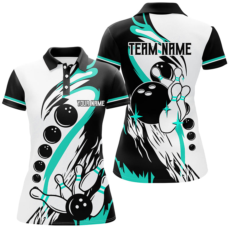 Black and white retro bowling league jerseys custom Women Bowling Shirts, gifts for bowlers| Turquoise NQS8229