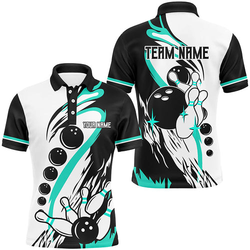 Black and white retro bowling league jerseys custom Men Bowling Shirts, gifts for bowlers | Turquoise NQS8229