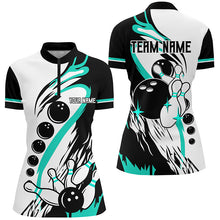 Load image into Gallery viewer, Black and white retro bowling league jerseys custom Women Bowling Shirts, gifts for bowlers| Turquoise NQS8229