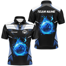Load image into Gallery viewer, Black and white blue flame bowling ball Team league jerseys custom Men Bowling Shirts, bowling gifts NQS8230