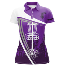 Load image into Gallery viewer, Womens disc golf polo shirt custom name purple disc golf basket, personalized disc golf shirts NQS8681