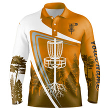 Load image into Gallery viewer, Mens disc golf polo shirt custom name Orange disc golf basket, personalized disc golf shirts NQS8682