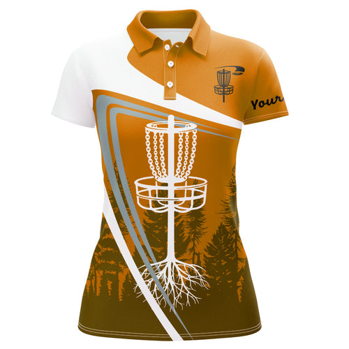 Womens disc golf polo shirt custom name orange disc golf basket, personalized disc golf shirts NQS8682