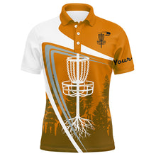 Load image into Gallery viewer, Mens disc golf polo shirt custom name Orange disc golf basket, personalized disc golf shirts NQS8682