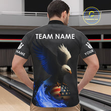 Load image into Gallery viewer, Black and White Eagle Blue Flame American Flag Bowling Shirt For Men Custom Team Bowling Jersey NQS10857