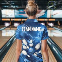 Load image into Gallery viewer, Blue Lightning Thunder Bowling Shirts For Women Custom Bowling Team League Jersey, Gift For Bowlers NQS10860