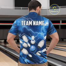 Load image into Gallery viewer, Blue Lightning Thunder Bowling Shirts For Men Custom Bowling Team League Jersey, Gift For Bowlers NQS10860