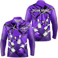 Load image into Gallery viewer, Personalized Bowling Shirts For Men, Team Bowling Jerseys Camo Bowling Ball and Pins | Purple NQS8915