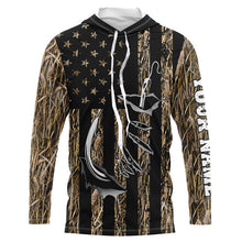 Load image into Gallery viewer, Personalized American Flag Camo Fishing Jerseys, Fish hook camo patriotic Long Sleeve Fishing Shirts NQS8920