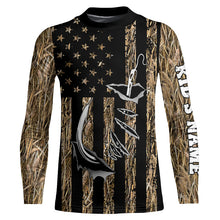 Load image into Gallery viewer, Personalized American Flag Camo Fishing Jerseys, Fish hook camo patriotic Long Sleeve Fishing Shirts NQS8920