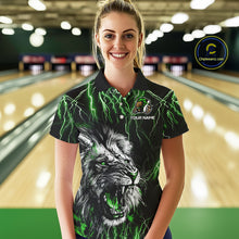 Load image into Gallery viewer, Black and Green Lightning Thunder Lion Bowling Shirt For Women Custom Lion Bowling Team Jerseys NQS11044