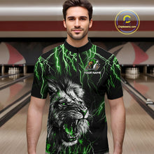Load image into Gallery viewer, Black and Green Lightning Thunder Lion Bowling Shirt For Men Custom Lion Bowling Team Jerseys NQS11044