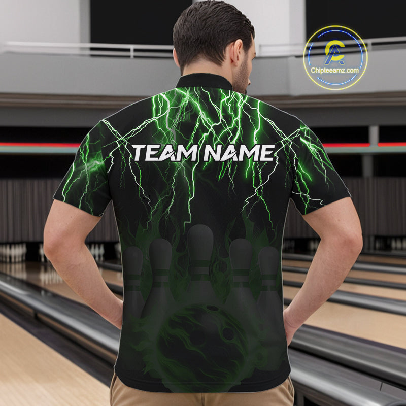 Black and Green Lightning Thunder Lion Bowling Shirt For Men Custom Lion Bowling Team Jerseys NQS11044