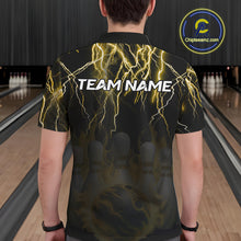 Load image into Gallery viewer, Black and Yellow Lightning Thunder Lion Bowling Shirt For Men Custom Lion Bowling Team Jerseys NQS11045
