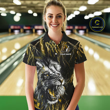 Load image into Gallery viewer, Black and Yellow Lightning Thunder Lion Bowling Shirt For Women Custom Lion Bowling Team Jerseys NQS11045