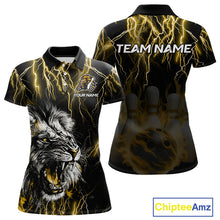 Load image into Gallery viewer, Black and Yellow Lightning Thunder Lion Bowling Shirt For Women Custom Lion Bowling Team Jerseys NQS11045