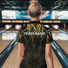 Load image into Gallery viewer, Black and Yellow Lightning Thunder Lion Bowling Shirt For Women Custom Lion Bowling Team Jerseys NQS11045