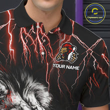 Load image into Gallery viewer, Black and Red Lightning Thunder Lion Bowling Shirt For Men Custom Lion Bowling Team Jerseys NQS11046