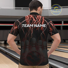 Load image into Gallery viewer, Black and Red Lightning Thunder Lion Bowling Shirt For Men Custom Lion Bowling Team Jerseys NQS11046