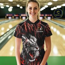 Load image into Gallery viewer, Black and Red Lightning Thunder Lion Bowling Shirt For Women Custom Lion Bowling Team Jerseys NQS11046