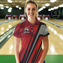 Load image into Gallery viewer, Red Camo Flame Women Bowling Polo, Quarter Zip Shirts Custom Team Jerseys bowling outfits for ladies NQS11048