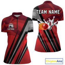 Load image into Gallery viewer, Red Camo Flame Women Bowling Polo, Quarter Zip Shirts Custom Team Jerseys bowling outfits for ladies NQS11048