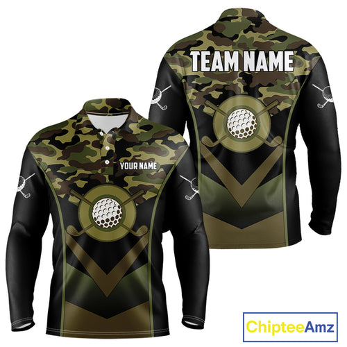 Black green camo Golf Polo shirts For Men Custom golf outfit men, personalized golf gifts NQS11051