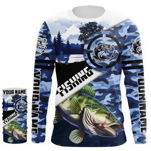 Largemouth Bass fishing blue camouflage fishing clothing Custom performance fishing shirt NQS2616