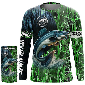 Catfish fishing green camouflage fishing clothing Custom UV protection performance fishing shirt NQS2615