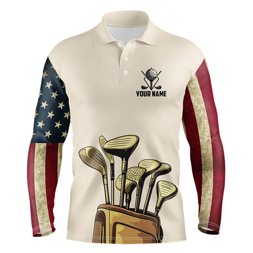 Vintage American Flag Mens Golf Polo Shirts custom patriotic golf shirt for men NQS9161