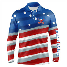 Load image into Gallery viewer, Red, White and Blue American Flag Mens Golf Polo Shirts custom patriotic golf tops for men NQS9166