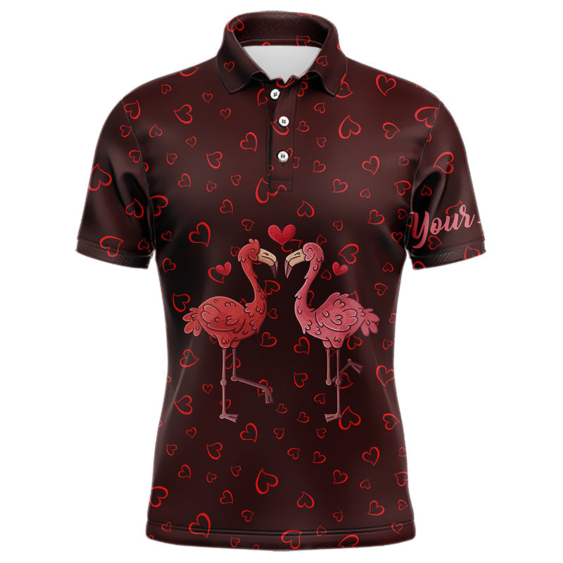 Funny Flamingo red heart pattern matching golf shirt for couple custom his and her Valentine golf tops NQS9366